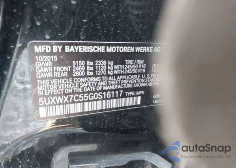 2016 BMW X3 xDrive35I из США, поврежденный, VIN 5UXWX7C55G0S16117